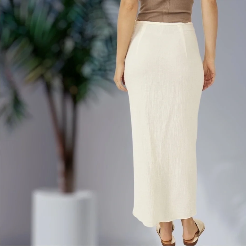 Free People New Natural Cerine Ruched Midi Skirt in Ivory NWOT - Picture 9 of 16